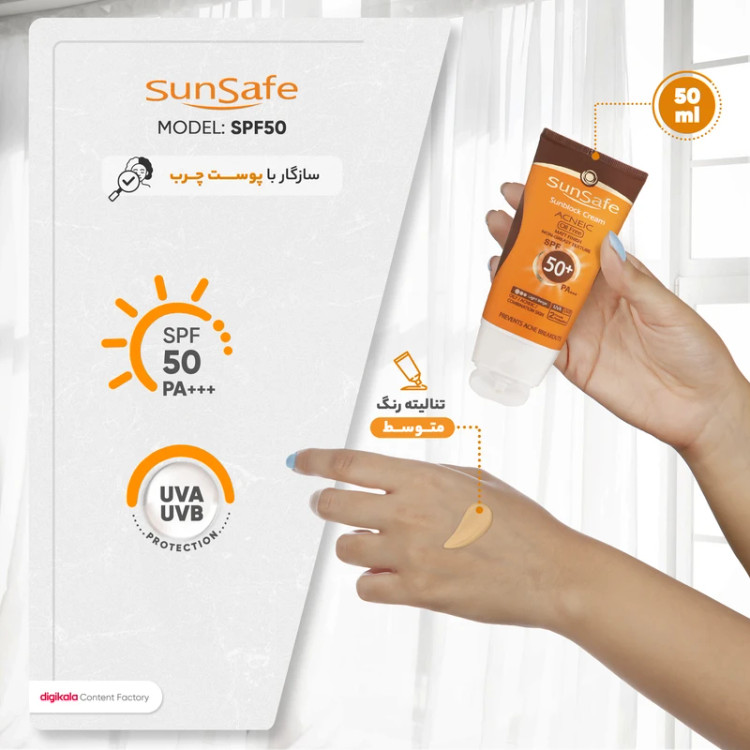 کرم ضد آفتاب spf 50 فاقد چربی سان سیف