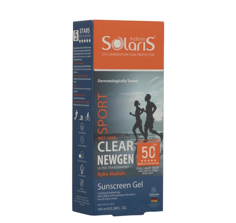 ژل ضد آفتاب بی رنگ آردن سولاریس spf50 مدل CLEAR NEW GEN